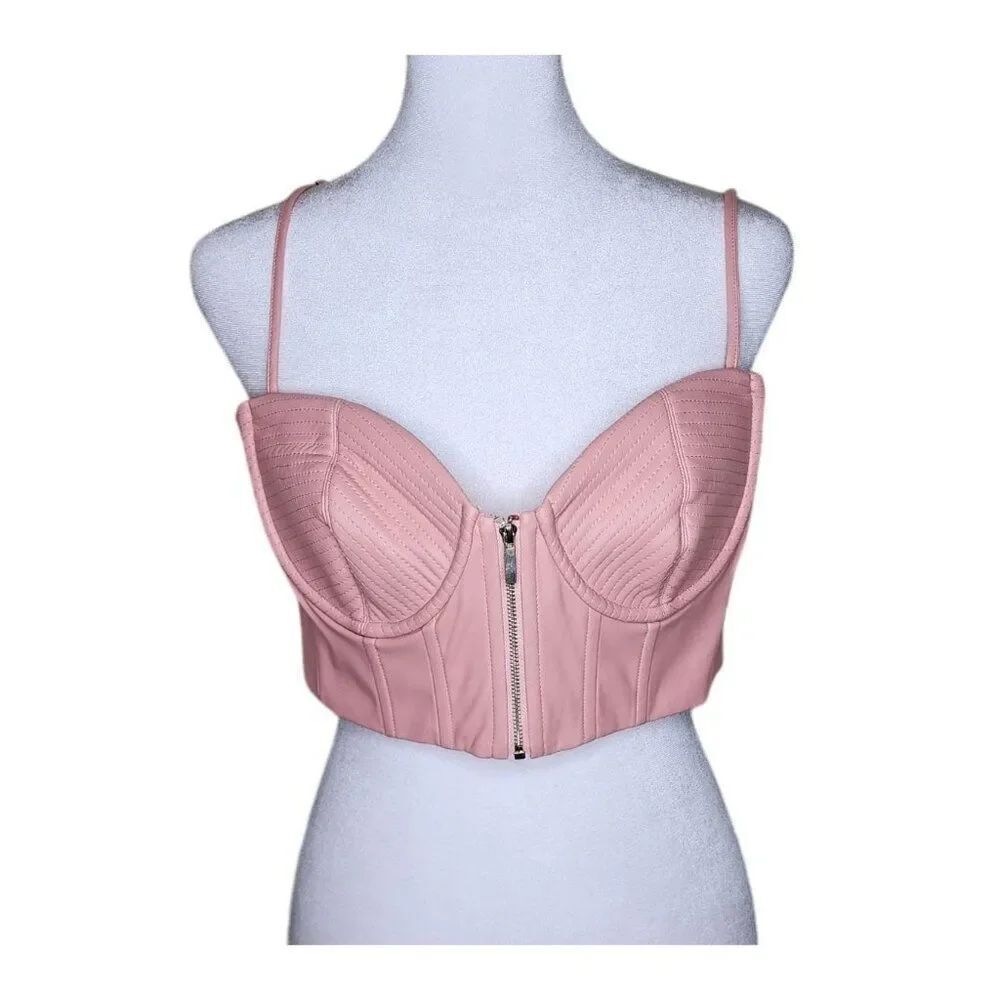 Oh Polly Faux Leather Cropped Strappy Corset Top Womens Size 10 Pink NEW